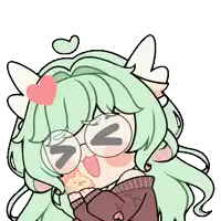 a cartoon drawing of a girl with green hair and a heart on her head