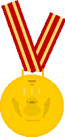 a gold medal with a red and gold ribbon