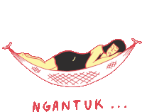 a drawing of a woman sleeping in a hammock with the word ngantuk written below her