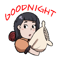 a cartoon drawing of a girl holding a pillow with the words goodnight written on it