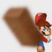 a close up of a cartoon character holding a piece of wood in his hand .