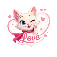 a cartoon cat with hearts and the word love behind it