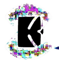 the letter k is surrounded by a colorful graphic