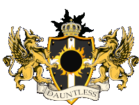 a coat of arms with two griffins and a shield with dauntless written on it