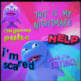 a poster with a purple dolphin and the words " this is my nightmare "