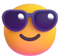 a yellow smiley face wearing purple sunglasses and smiling