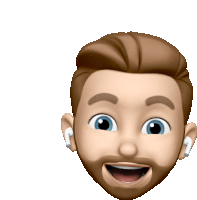 a cartoon face of a man with a beard wearing earbuds