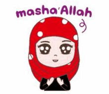 a cartoon of a girl wearing a red scarf and a red hijab with the words masha allah written on it .