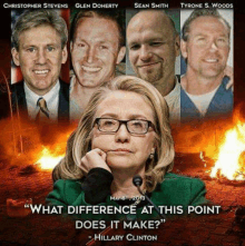 a poster of hillary clinton surrounded by four men