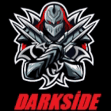 a logo for darkside shows a knight holding a pair of swords .