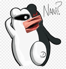 a drawing of a black and white teddy bear with the word nani written below it