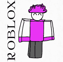 a drawing of a roblox character with a purple shirt