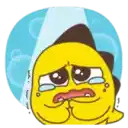 a yellow cartoon character is crying with tears running down its face .