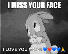 a black and white bunny says i miss your face