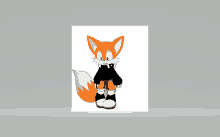 a cartoon fox is wearing a black sweater and boots