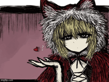 a drawing of a girl wearing a red cape and a white furry hood