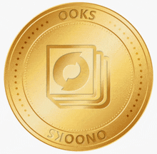 a gold coin that says ' oks ' on it with a stack of books on it