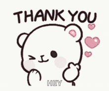 a cartoon teddy bear is giving a thumbs up and saying thank you .