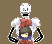 a drawing of a skeleton hugging a girl with a scarf around her neck