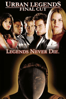 a poster for urban legends final cut shows a man with a mask on