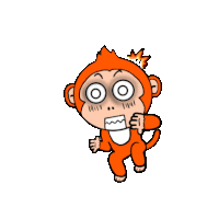 a cartoon monkey is running with a surprised expression on his face