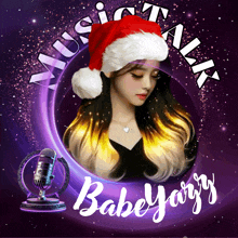 a poster with a woman wearing a santa hat and the name babe yarzy