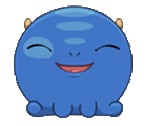 a cartoon drawing of a blue monster with horns and a smiling face .