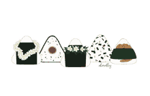 a drawing of a row of onigiri with flowers on top