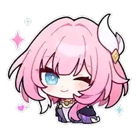 a cartoon girl with pink hair and blue eyes is smiling