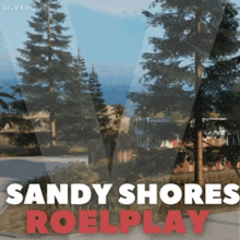 a poster for sandy shores roelplay shows a landscape