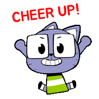 a cartoon cat with glasses and the words cheer up on it