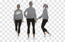 a 3d model of a woman wearing a grey nike hoodie