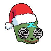 a cartoon of a frog wearing a santa hat and glasses that say hype on them