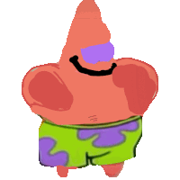 a drawing of patrick star from spongebob wearing green shorts and sunglasses