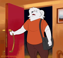 a cartoon of a bear holding a door handle with the hashtag fattydragonite at the bottom