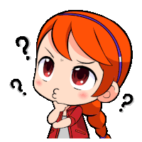 a cartoon of a girl with red hair and question marks around her