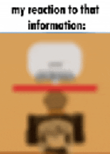 a blurred image of a person standing in front of a computer with the words `` my reaction to that information : ''