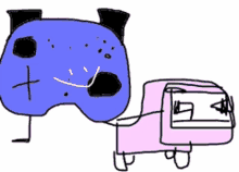 a drawing of a video game controller being pulled by a truck