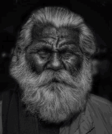 a man with a beard has his eyes closed in a black and white portrait