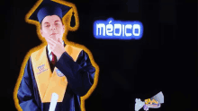 a picture of a man in a graduation cap and gown with the word medico above him