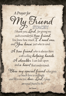 a prayer for my friend stacey on a piece of paper