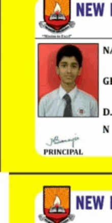 a picture of a boy in a white shirt and tie with the name principal on the bottom