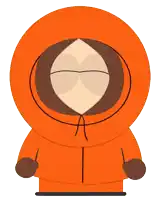 a cartoon character named kenny from south park is wearing an orange jacket