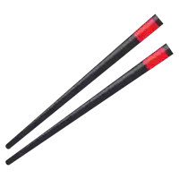 a pair of chopsticks with a red and black handle