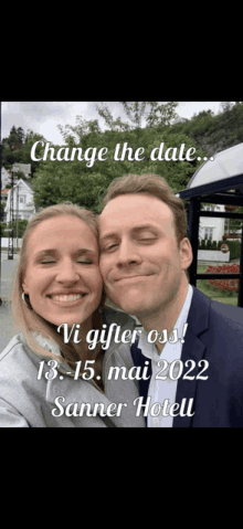 a picture of a man and a woman with the words change the date on the bottom