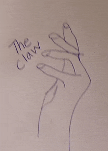 a drawing of a hand with the claw written on it