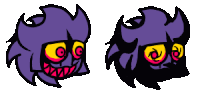 a couple of cartoon characters with purple hair and yellow eyes