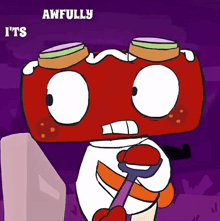 a cartoon character says awfully i 'ts on the bottom right