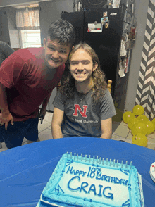 a man in a nebraska state university shirt smiles in front of a birthday cake