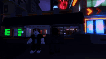 a person standing in front of neon district gym